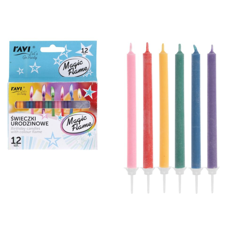 Świeczki urodzinowe MAGIC FLAME 12 sztuk RAVI